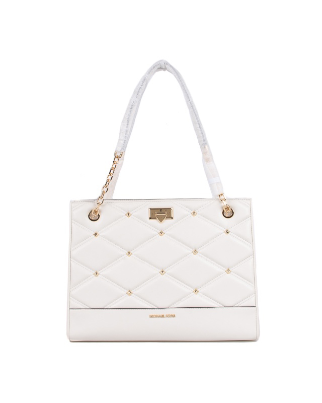 Michael Kors Serena Large East West Chain Shoulder Tote — Optic White